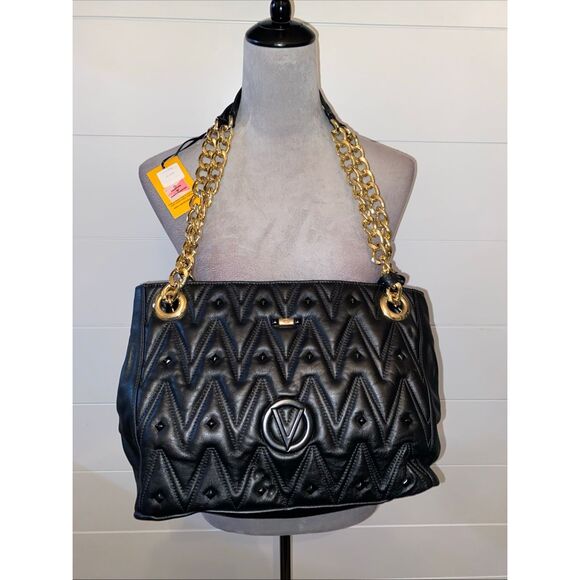 Valentino By Mario Valentino Luisa Diamond Quilted Leather Shoulder Bag in Black - Picture 7 of 11